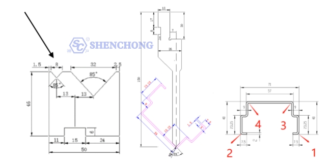 press brake upper punch and lower die